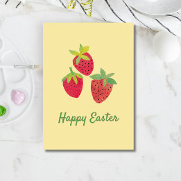 Retro Spring Strawberry Easter Folded Holiday Card Feiertagskarte