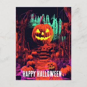Retro Spuk Halloween-Kürbislaternen Postkarte