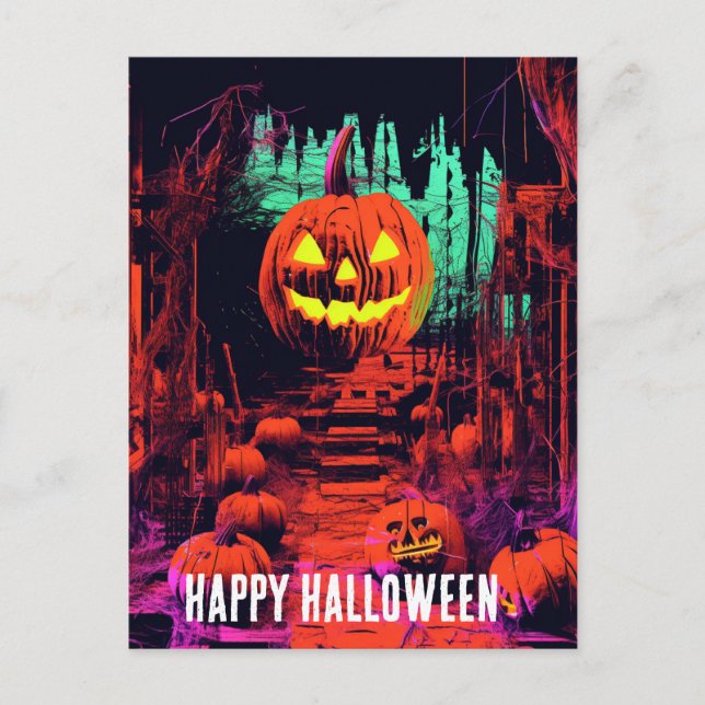 Retro Spuk Halloween-Kürbislaternen Postkarte (Vorderseite)