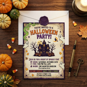 Retro Spukhaus Halloween-Party-Einladung Einladung