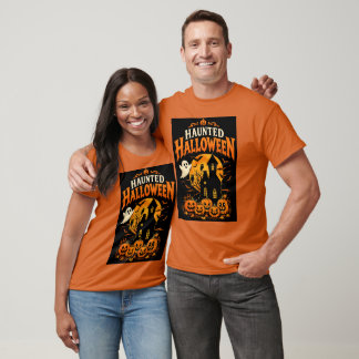 Retro Spukhaus & Kürbisse Halloween T-Shirt