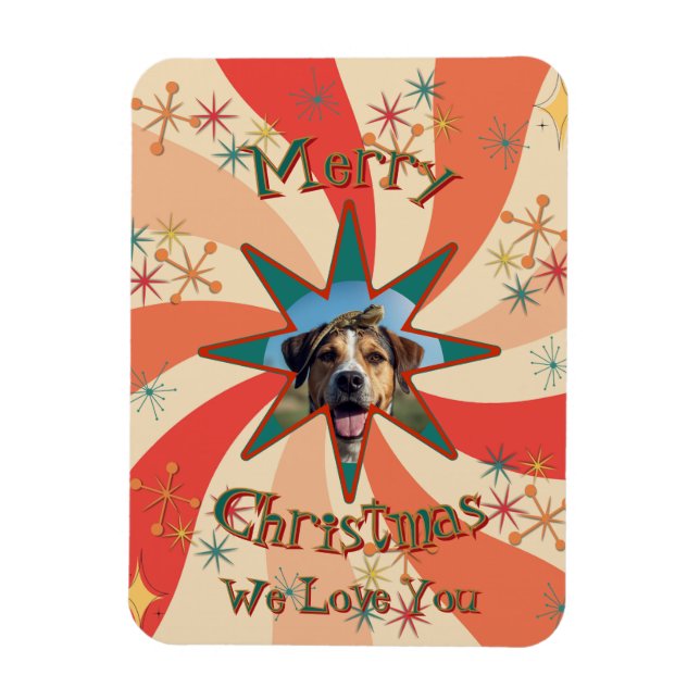 Retro Sputnik Photo and Message Christmas Kitchen Magnet (Vertikal)