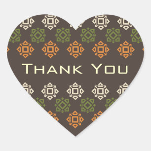 Retro Square Muster Brown Danke Heart Sticker