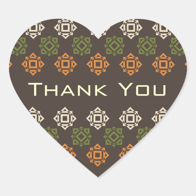 Retro Square Muster Brown Danke Heart Sticker (Vorderseite)