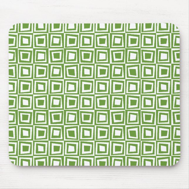 Retro Squares - Avocado Green on White Mousepad (Vorne)