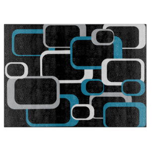 Retro Squares Blue White Gray Muster Black Schneidebrett