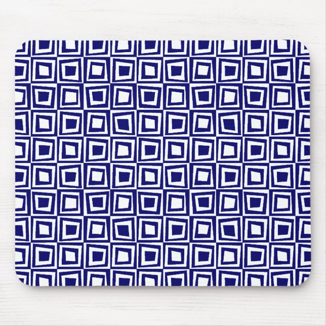 Retro Squares - Deep Navy auf Weiß Mousepad (Vorne)