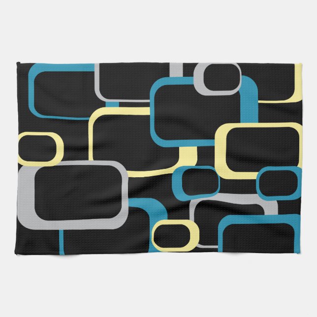 Retro Squares Muster Gelb Blau Schwarz Geschirrtuch (Horizontal)