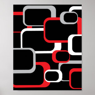 Retro Squares Muster Red Grau Schwarz Poster