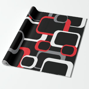 Retro Squares Muster Red Schwarz-weiß Grau Geschenkpapier