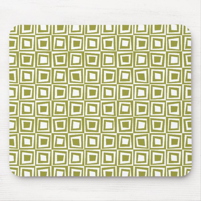 Retro Squares - Olive on White Mousepad (Vorne)