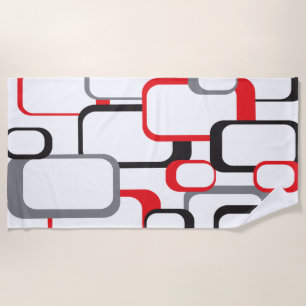 Retro Squares Red Grau Schwarz-weiß Trendy Muster Strandtuch