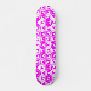 Retro Squares - Weiß auf Magenta Skateboard