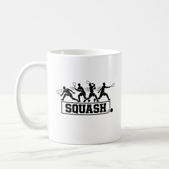 Retro-Squashspieler-Aktionssequenz-Silhouetten-Kun Kaffeetasse (Links)