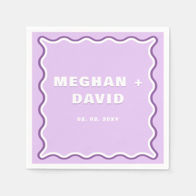 Retro Squiggle Wavy Curve Lila Hochzeit Serviette (Vorderseite)