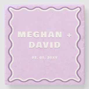 Retro Squiggle Wavy Curve Lila Hochzeit Steinuntersetzer