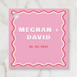 Retro Squiggle Wavy Curve Pink Red Wedding Geschenkanhänger