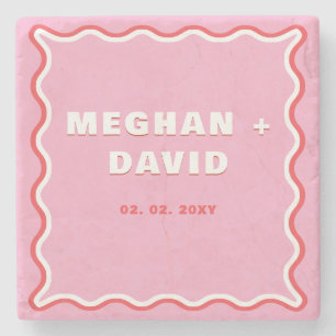 Retro Squiggle Wavy Curve Pink Red Wedding Steinuntersetzer
