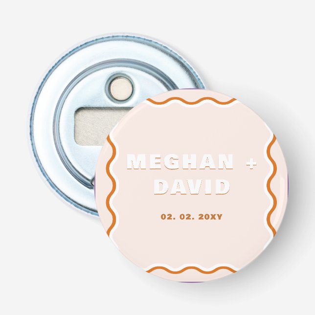 Retro Squiggle Wavy Curve Terracotta Wedding Flaschenöffner (Vorderseite)