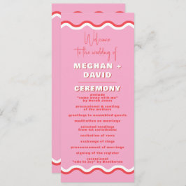 Retro Squiggle Wavy Pink Red Wedding Programm