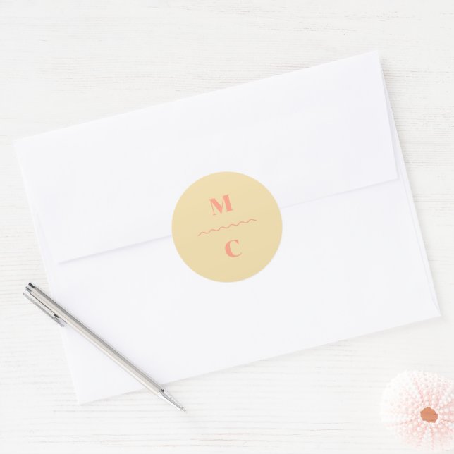 Retro Squiggle Wedding Monogram Runder Aufkleber (Umschlag)