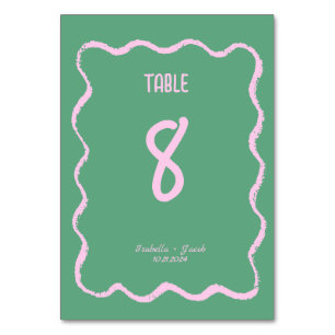 Retro Squiggle Whimsical Pink und Green Wedding Tischnummer