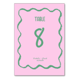 Retro Squiggle Whimsical Pink und Green Wedding Tischnummer