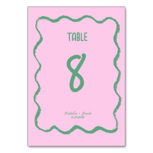 Retro Squiggle Whimsical Pink und Green Wedding Tischnummer