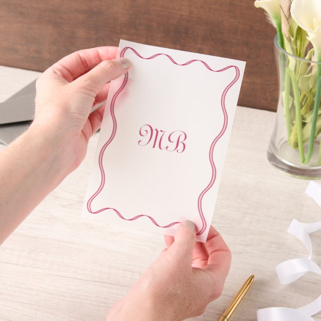 Retro Squiggly Pink Borders Mit Monogramm Wedding (Handgehalten)