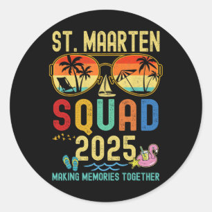 Retro St. Maarten Cruise Vacation 2025 Family Frie Runder Aufkleber