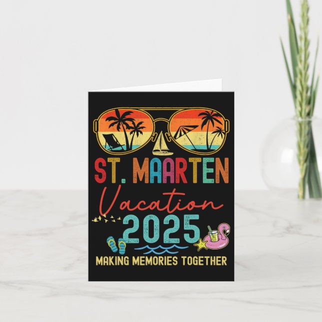 Retro St. Maarten Urlaub 2025 Erinnerungen Matchin Karte (Vorderseite)