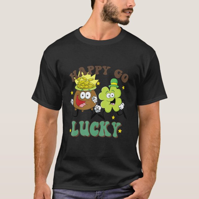 Retro St Patrick's Day Happy Go Lucky Pot Of Gold  T-Shirt (Vorderseite)