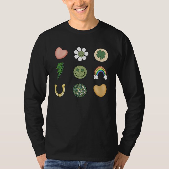 Retro St Patricks Day Lucky Vibes Shamrock For Men T-Shirt (Vorderseite)