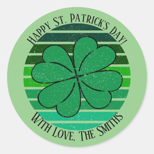 Retro St. Patrick's Day Name Irish 4 Leaf Clover Runder Aufkleber (Vorderseite)