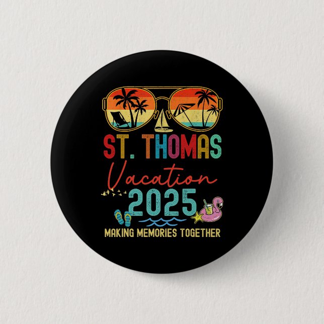 Retro St. Thomas Vacation 2025 Erinnerungen Matchi Button (Vorderseite)