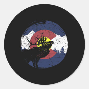 Retro-Staatsflagge Colorado Rocky Mountains Skifah Runder Aufkleber