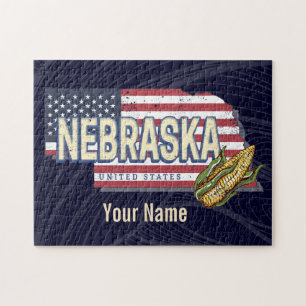 Retro-Staatskarte Nebraska USA Vintage Puzzle