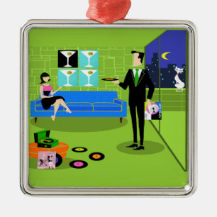 Retro-städtisches Cartoon-Paar-Weihnachtsornament Silbernes Ornament