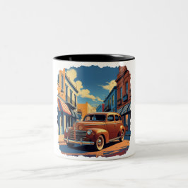 Retro-Stadtstraßenszene Zweifarbige Tasse