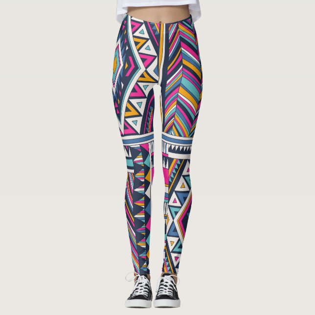 Retro-Stammes, Vintages geometrisches Muster. Leggings (Vorderseite)