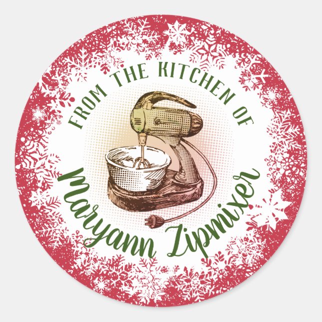 Retro Stand Mixer Feiertag backen Weihnachten Runder Aufkleber (Vorderseite)