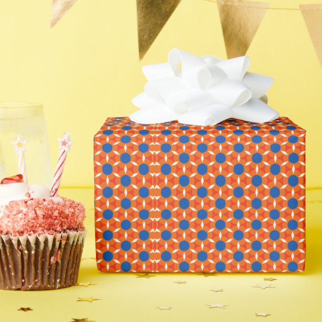 Retro Star Round Blume Orange Blue Geschenkpapier (Geburtstagsparty)