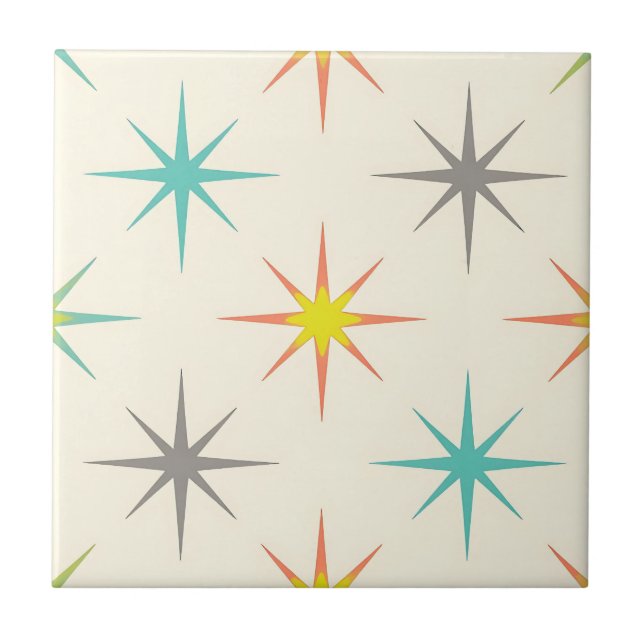 Retro Starburst Mid-Century Pattern Fliese (Vorderseite)