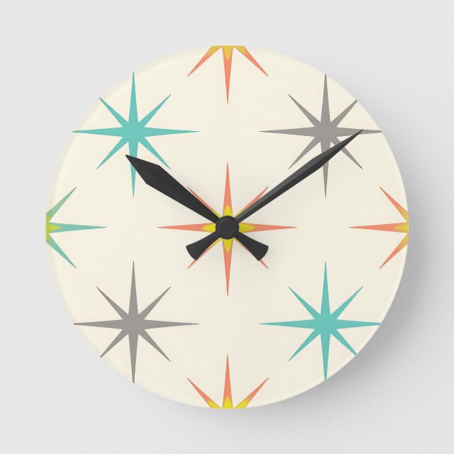 Retro Starburst Mid-Century Pattern Runde Wanduhr (Vorderseite)