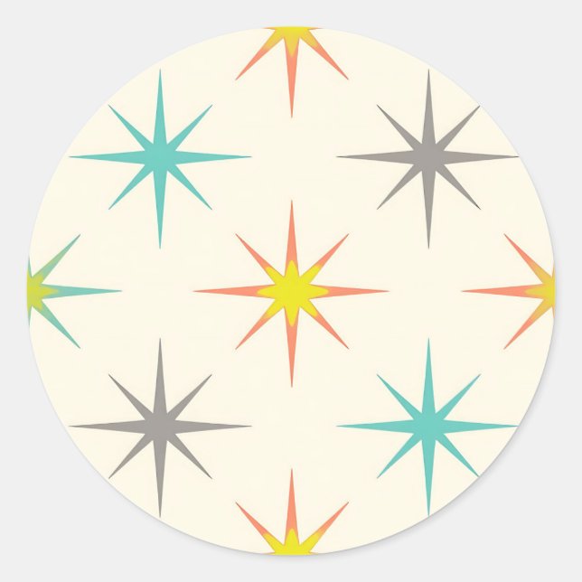 Retro Starburst Mid-Century Pattern Runder Aufkleber (Vorderseite)