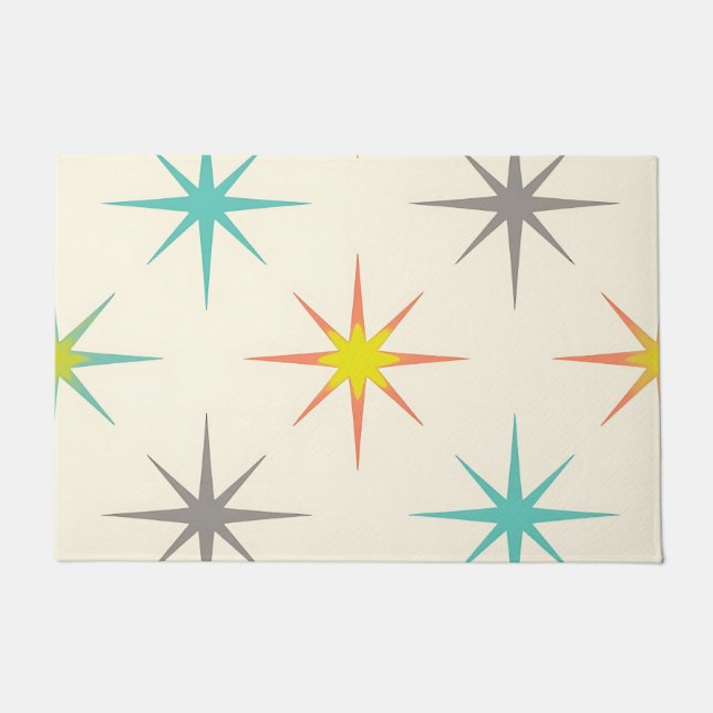 Retro Starburst-Muster im Stil der Mitte des 20. J Fußmatte (Vorderseite)