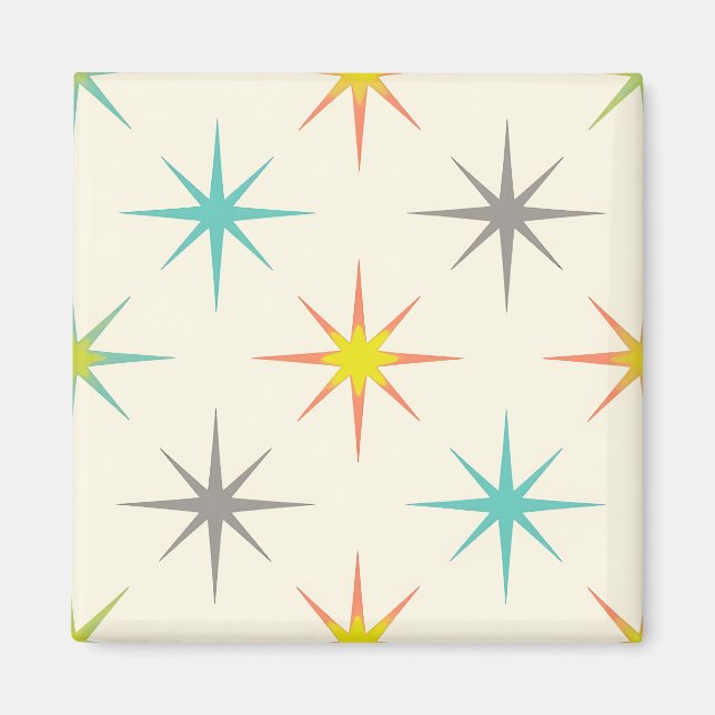 Retro Starburst-Muster im Stil der Mitte des 20. J Magnet (Vorne)