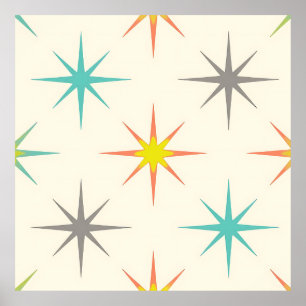Retro Starburst-Muster im Stil der Mitte des Jahrh Poster