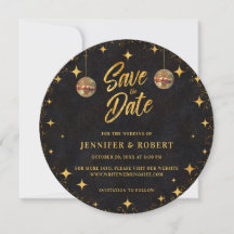 Retro Stars Black Gold Glitter Disco Ball Wedding