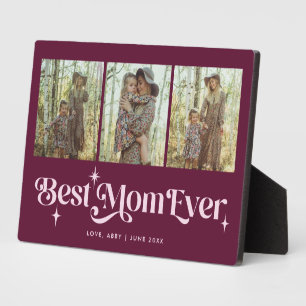 Retro Stars Cranberry Beste Mama je Collage Fotoplatte